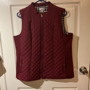 Kim Rogers Burgundy Quilted Puffer Vest w/ Side Ribbed Panels & Snap Pockets
